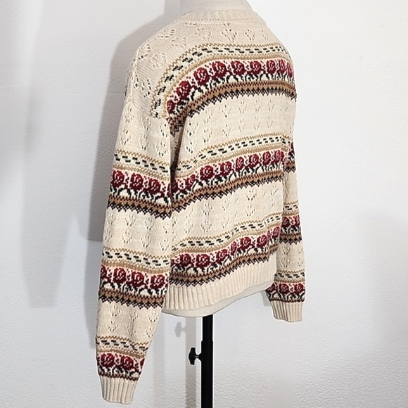 American Vintage Cardigan Cotton Blend Grannycore Floral by BUGC Cream Size L - Picture 10 of 14